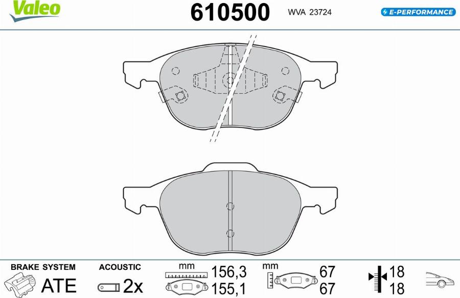 Valeo 610500 - Kit de plaquettes de frein, frein à disque cwaw.fr