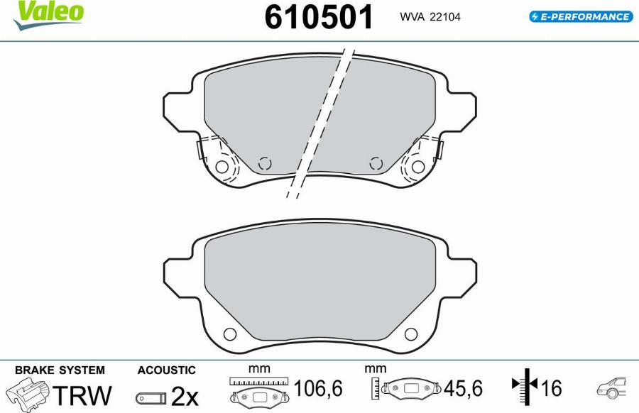 Valeo 610501 - Kit de plaquettes de frein, frein à disque cwaw.fr