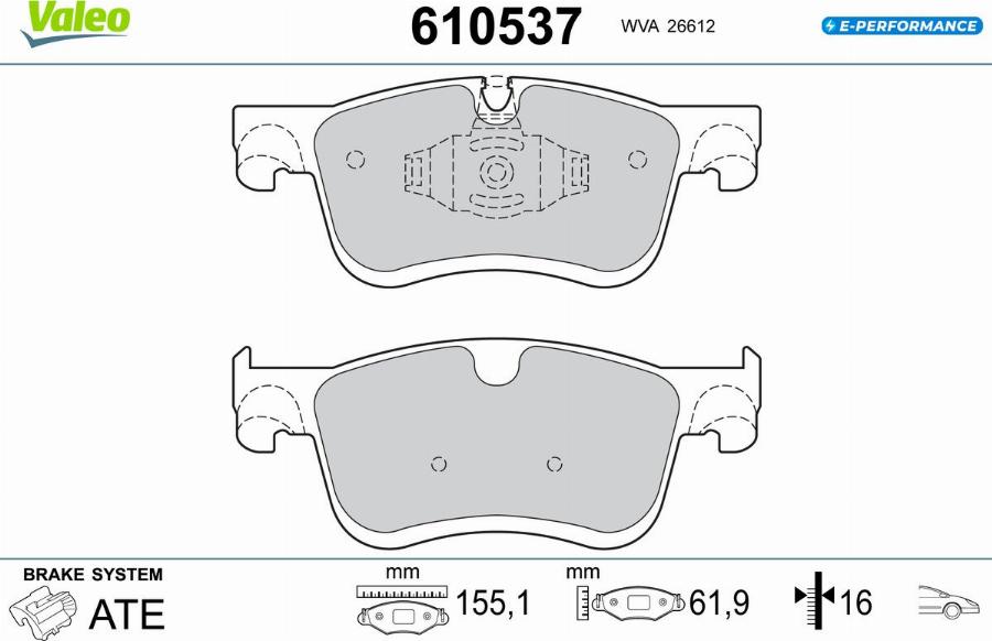 Valeo 610537 - Kit de plaquettes de frein, frein à disque cwaw.fr