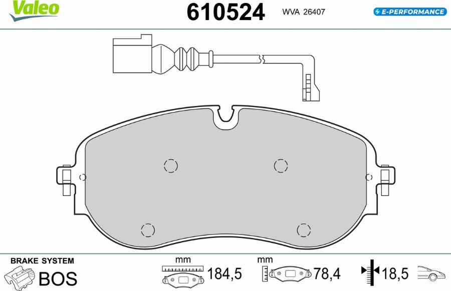 Valeo 610524 - Kit de plaquettes de frein, frein à disque cwaw.fr