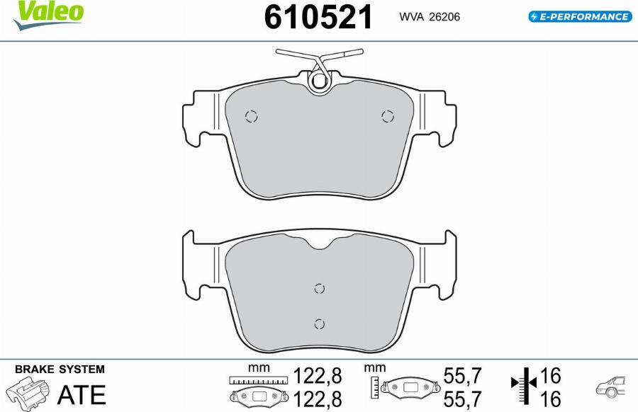 Valeo 610521 - Kit de plaquettes de frein, frein à disque cwaw.fr