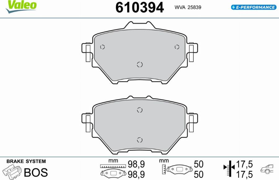 Valeo 610394 - Kit de plaquettes de frein, frein à disque cwaw.fr