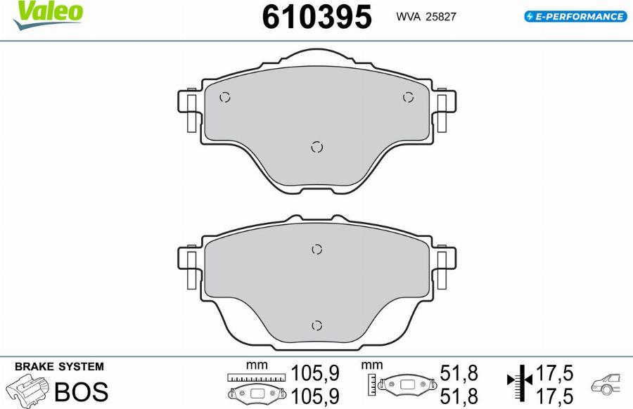 Valeo 610395 - Kit de plaquettes de frein, frein à disque cwaw.fr