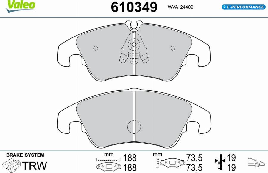 Valeo 610349 - Kit de plaquettes de frein, frein à disque cwaw.fr