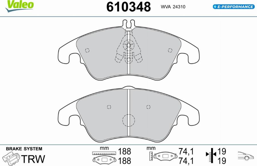 Valeo 610348 - Kit de plaquettes de frein, frein à disque cwaw.fr