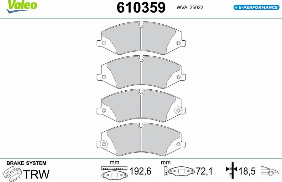 Valeo 610359 - Kit de plaquettes de frein, frein à disque cwaw.fr