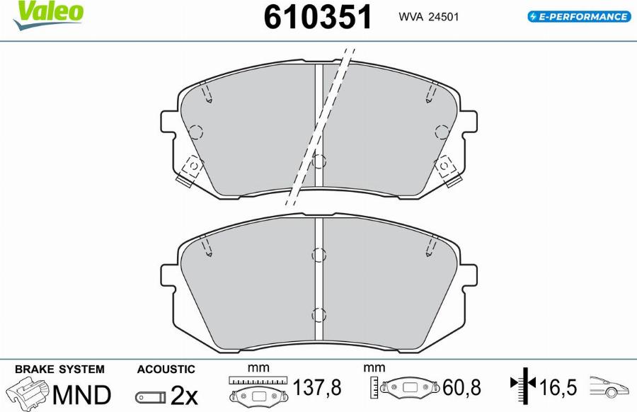 Valeo 610351 - Kit de plaquettes de frein, frein à disque cwaw.fr