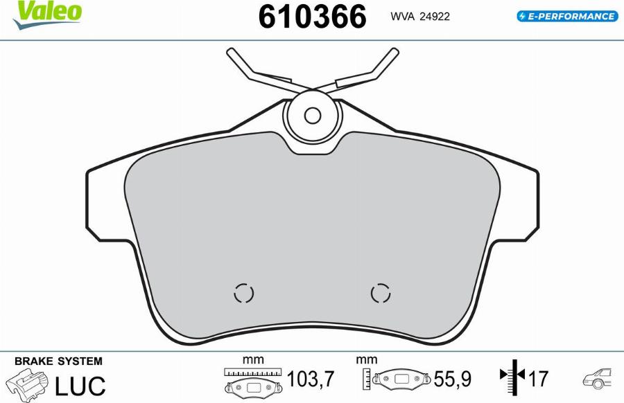 Valeo 610366 - Kit de plaquettes de frein, frein à disque cwaw.fr