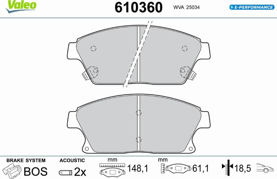 Valeo 610360 - Kit de plaquettes de frein, frein à disque cwaw.fr