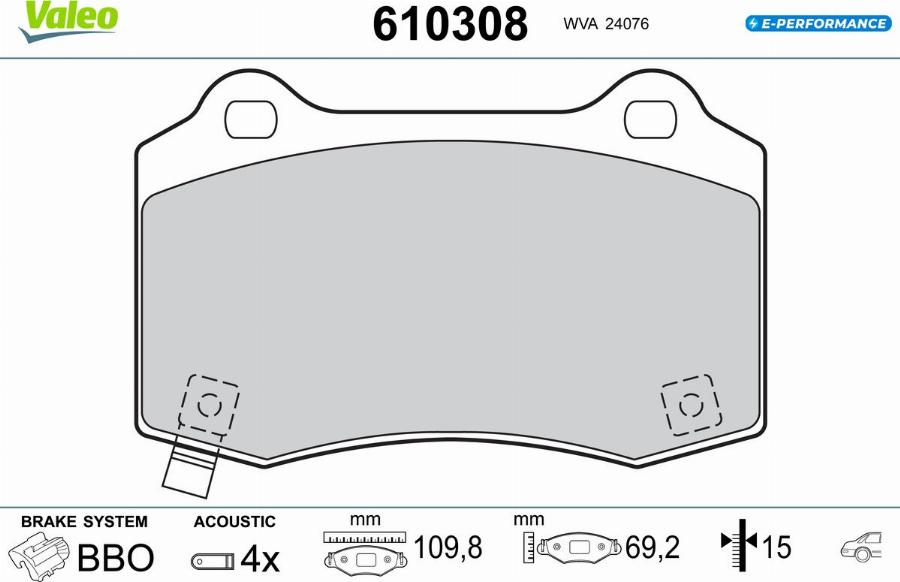 Valeo 610308 - Kit de plaquettes de frein, frein à disque cwaw.fr