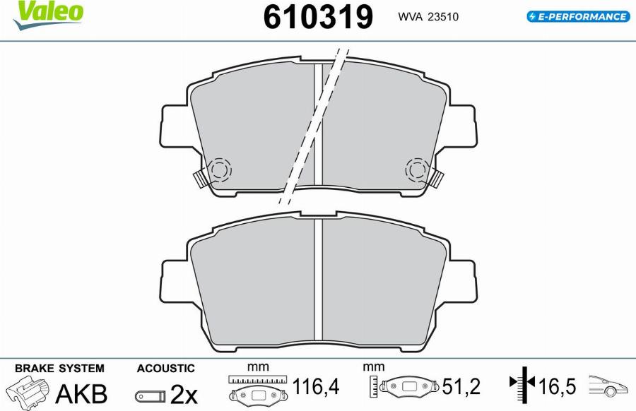 Valeo 610319 - Kit de plaquettes de frein, frein à disque cwaw.fr