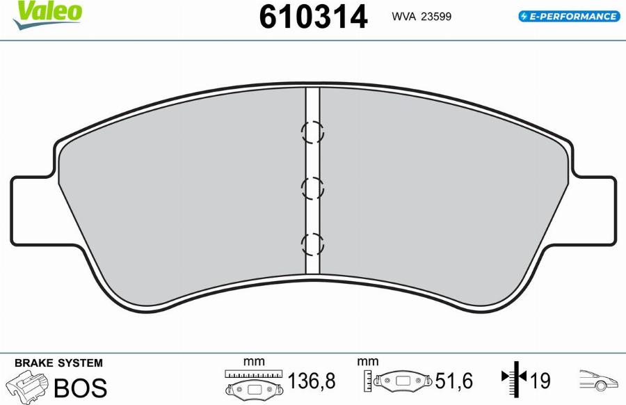 Valeo 610314 - Kit de plaquettes de frein, frein à disque cwaw.fr