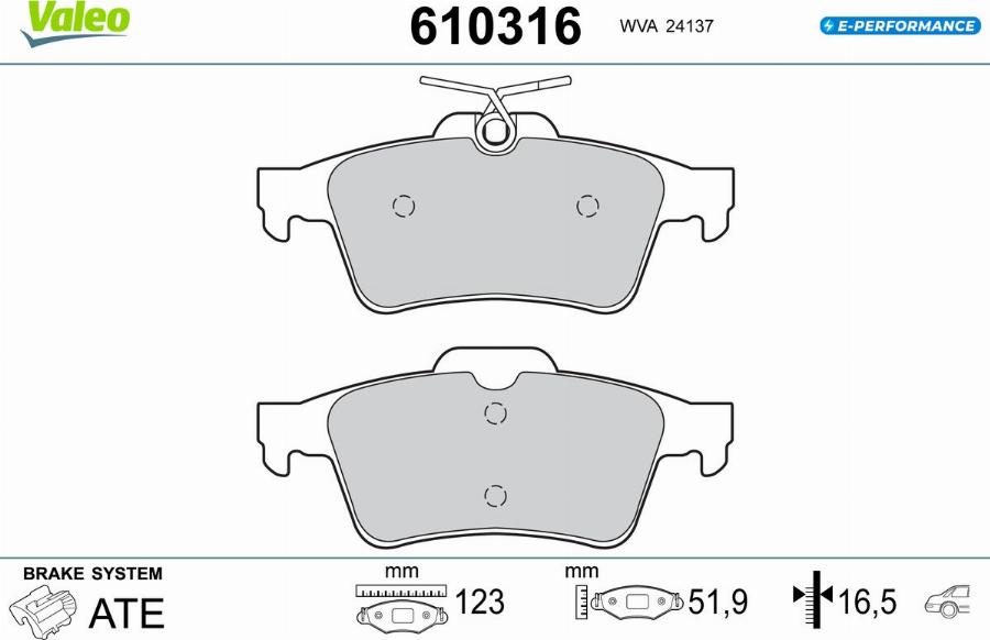 Valeo 610316 - Kit de plaquettes de frein, frein à disque cwaw.fr