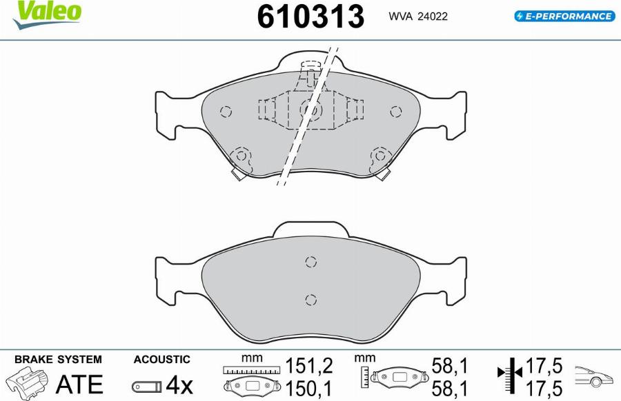 Valeo 610313 - Kit de plaquettes de frein, frein à disque cwaw.fr