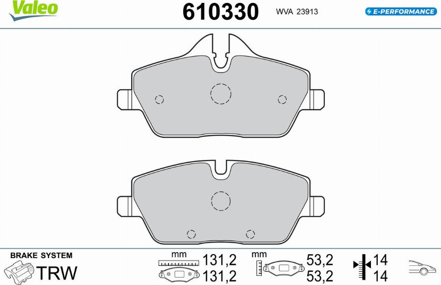 Valeo 610330 - Kit de plaquettes de frein, frein à disque cwaw.fr