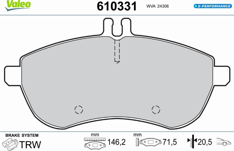 Valeo 610331 - Kit de plaquettes de frein, frein à disque cwaw.fr