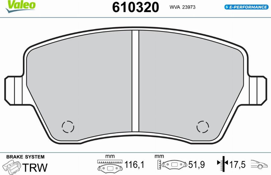 Valeo 610320 - Kit de plaquettes de frein, frein à disque cwaw.fr