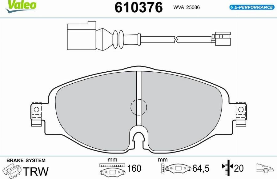 Valeo 610376 - Kit de plaquettes de frein, frein à disque cwaw.fr