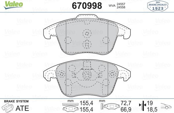 Valeo 670998 - Kit de plaquettes de frein, frein à disque cwaw.fr