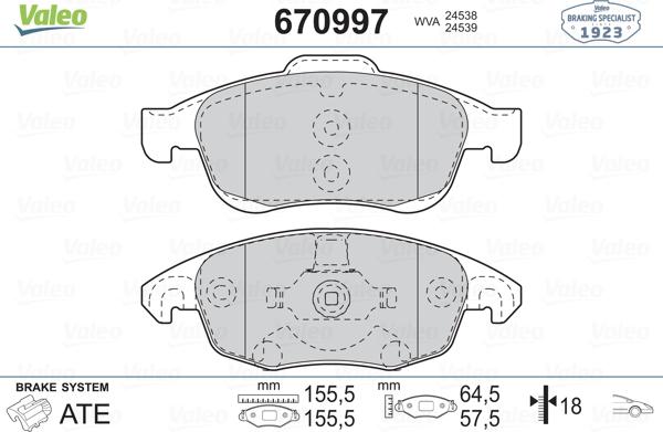 Valeo 670997 - Kit de plaquettes de frein, frein à disque cwaw.fr