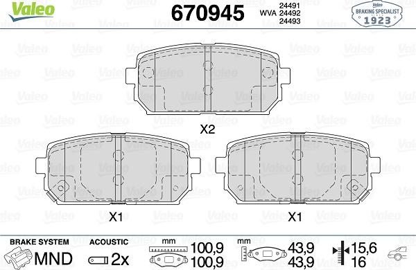 Valeo 670945 - Kit de plaquettes de frein, frein à disque cwaw.fr