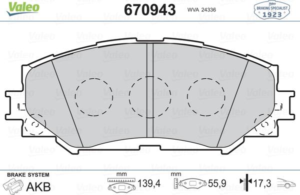 Valeo 670943 - Kit de plaquettes de frein, frein à disque cwaw.fr