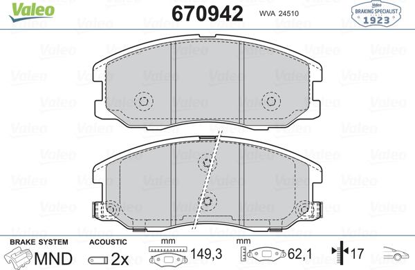 Valeo 670942 - Kit de plaquettes de frein, frein à disque cwaw.fr