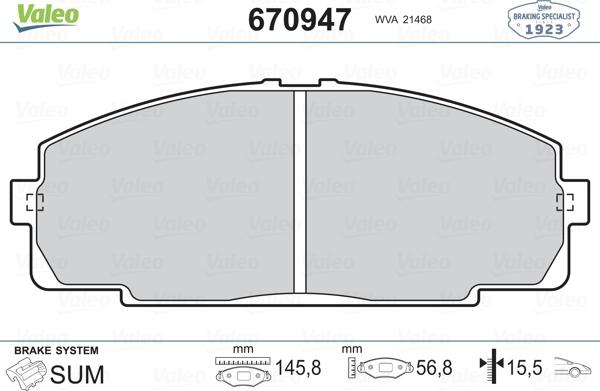 Valeo 670947 - Kit de plaquettes de frein, frein à disque cwaw.fr