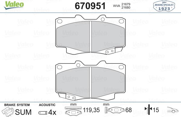 Valeo 670951 - Kit de plaquettes de frein, frein à disque cwaw.fr