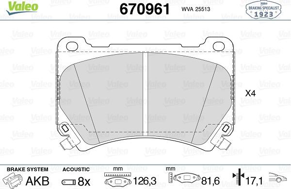 Valeo 670961 - Kit de plaquettes de frein, frein à disque cwaw.fr