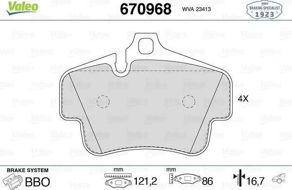 Valeo 670968 - Kit de plaquettes de frein, frein à disque cwaw.fr