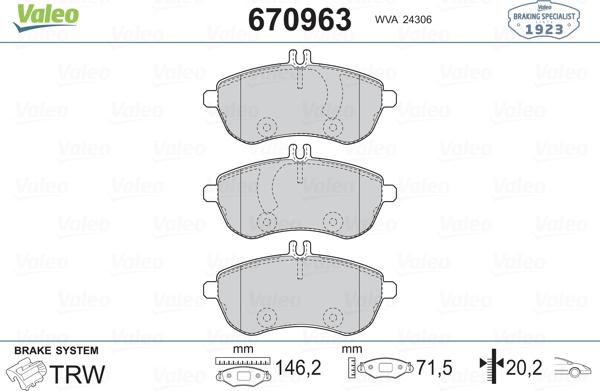 Valeo 670963 - Kit de plaquettes de frein, frein à disque cwaw.fr