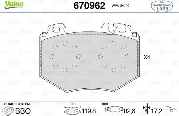 Valeo 670962 - Kit de plaquettes de frein, frein à disque cwaw.fr