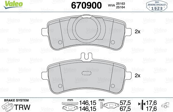 Valeo 670900 - Kit de plaquettes de frein, frein à disque cwaw.fr