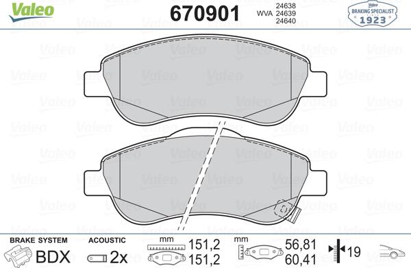 Valeo 670901 - Kit de plaquettes de frein, frein à disque cwaw.fr