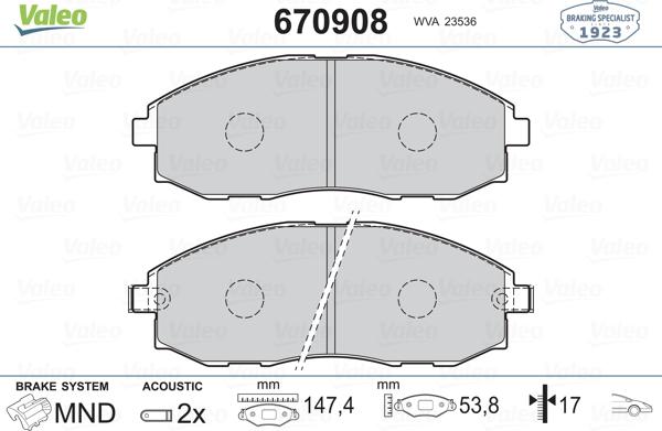 Valeo 670908 - Kit de plaquettes de frein, frein à disque cwaw.fr