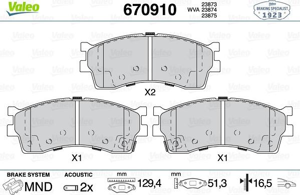 Valeo 670910 - Kit de plaquettes de frein, frein à disque cwaw.fr