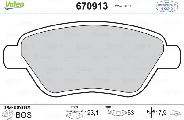 Valeo 670913 - Kit de plaquettes de frein, frein à disque cwaw.fr