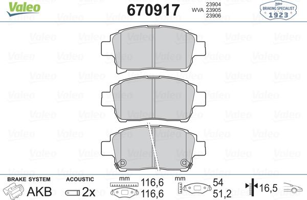 Valeo 670917 - Kit de plaquettes de frein, frein à disque cwaw.fr