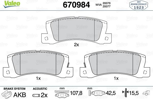 Valeo 670984 - Kit de plaquettes de frein, frein à disque cwaw.fr