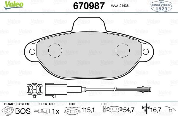 Valeo 670987 - Kit de plaquettes de frein, frein à disque cwaw.fr