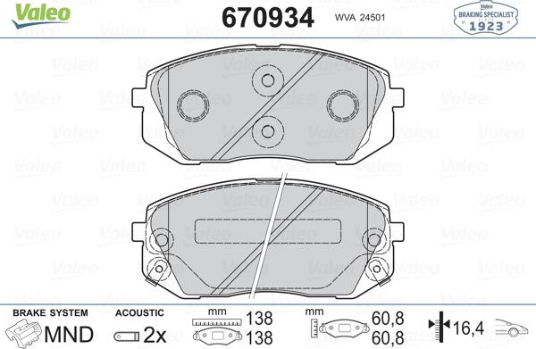 Valeo 670934 - Kit de plaquettes de frein, frein à disque cwaw.fr