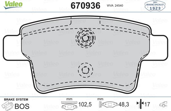 Valeo 670936 - Kit de plaquettes de frein, frein à disque cwaw.fr