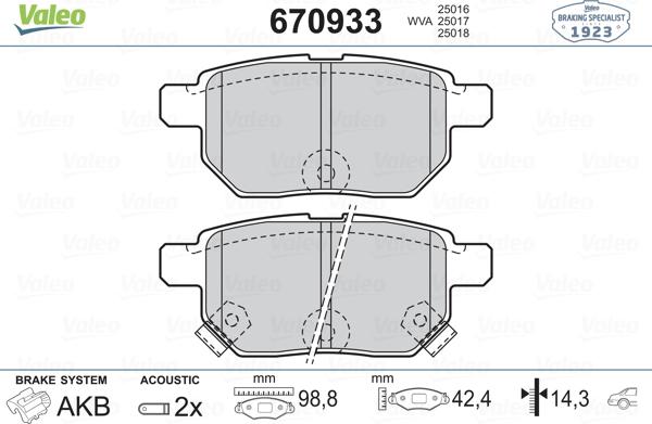 Valeo 670933 - Kit de plaquettes de frein, frein à disque cwaw.fr