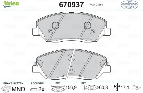 Valeo 670937 - Kit de plaquettes de frein, frein à disque cwaw.fr