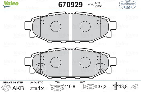 Valeo 670929 - Kit de plaquettes de frein, frein à disque cwaw.fr