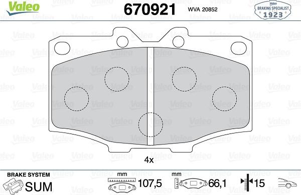 Valeo 670921 - Kit de plaquettes de frein, frein à disque cwaw.fr