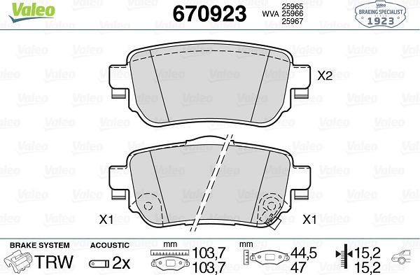 Valeo 670923 - Kit de plaquettes de frein, frein à disque cwaw.fr