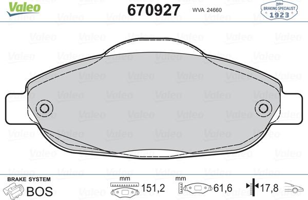 Valeo 670927 - Kit de plaquettes de frein, frein à disque cwaw.fr