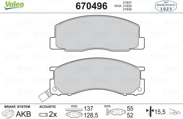 Valeo 670496 - Kit de plaquettes de frein, frein à disque cwaw.fr